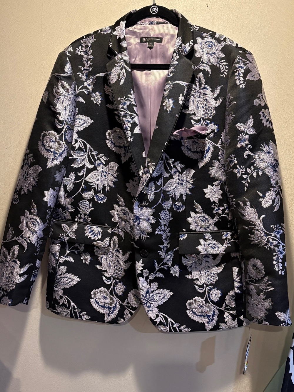 INC Men’s Floral Brocade Blazer Black Silver Formal Jacket Wedding Prom NWT - Picture 4 of 8